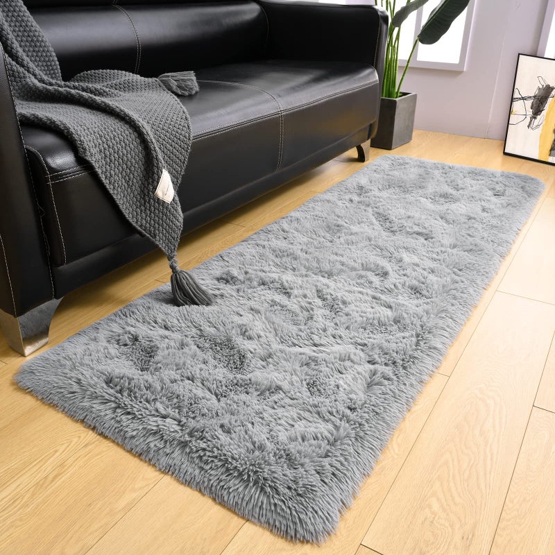 LOCHAS Ultra Soft Indoor Modern Area Rugs Fluffy Living Room Carpets for Children Bedroom Home Decor Nursery Rug 2x8 Feet, Gray - Image 1